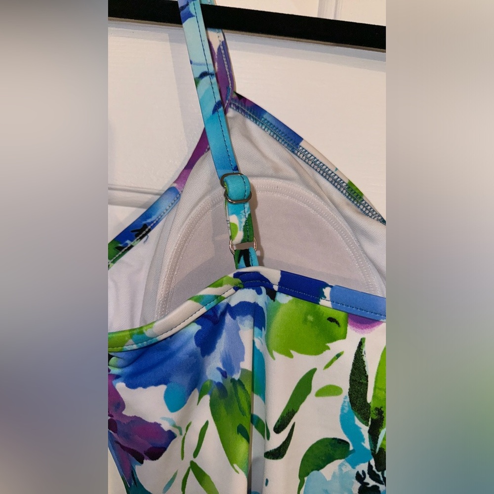 Caribbean Joe Island Supply Co. colorful floral Tankini Swim Top with Ruffle, 14 - Picture 6 of 11